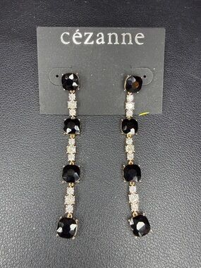 cezanne Black and Gold Linear Crystal Drop Earrings